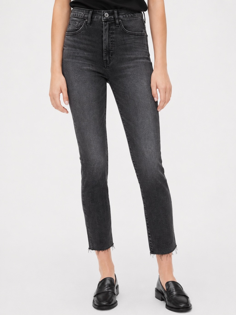 GAP Denim Cigarette Jeans Black Gray Wash Raw Hem Size 2/26R